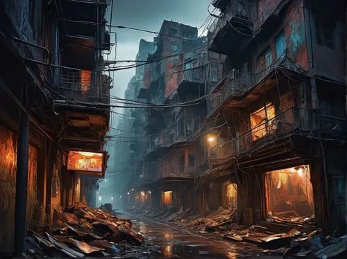 slum,world digital painting,dishonored,destroyed city,slums,alleyway,alley,post apocalyptic,hanoi,kowloon city,alleyways,postapocalyptic,cyberpunk,varsavsky,post-apocalyptic landscape,kowloon,urban,rescue alley,blind alley,digital painting,Art,Classical Oil Painting,Classical Oil Painting 42