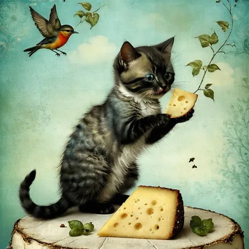 tea party cat,rarebit,catano,vintage cat,stilton,fromage,Illustration,Realistic Fantasy,Realistic Fantasy 35