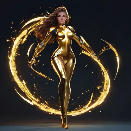 symetra,firedancer,sprint woman,fire angel,mary-gold,firespin,lux,gold colored,goddess of justice,golden unicorn,human torch,nova,gold wall,gold paint stroke,ammo,solar,gold color,golden ritriver and vorderman dark,gold spangle,firestar,Conceptual Art,Fantasy,Fantasy 06