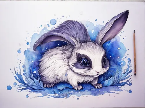 lepus europaeus,rabbits and hares,domestic rabbit,snowshoe hare,white rabbit,white bunny,cottontail,european rabbit,little rabbit,dwarf rabbit,arctic hare,watercolor painting,watercolor blue,bluebell,rabbit,watercolor,lavandula,gray hare,bunny,hare,Conceptual Art,Oil color,Oil Color 17