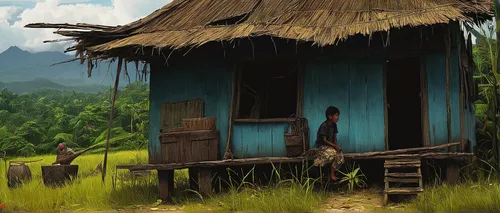 Create a suspenseful story about a mangkaklot haunting a remote village.,wooden hut,straw hut,huts,farm hut,traditional house,small house,little house,small cabin,ancient house,homestead,stilt house,v