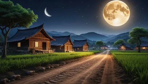 landscape background,cartoon video game background,night scene,moonlit night,home landscape,moon and star background,houses clipart,mobile video game vector background,nature background,ramadan background,world digital painting,fantasy picture,children's background,background vector,fantasy landscape,moonshine,lonely house,moonlit,wooden houses,3d background,Photography,General,Realistic