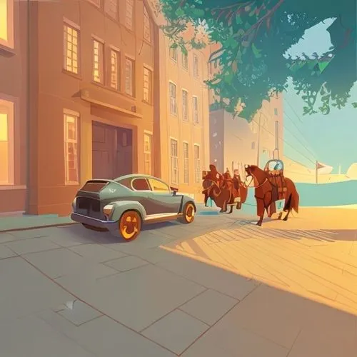 street scene,horse-drawn,horse-drawn vehicle,game illustration,bremen town musicians,horse and buggy,horse-drawn carriage,horse drawn,retro vehicle,horse carriage,horse and cart,phaeton,horse herd,camel caravan,retro automobile,game car,two-horses,concept art,horses,cartoon video game background,Game&Anime,Doodle,Fairy Tale Illustrations