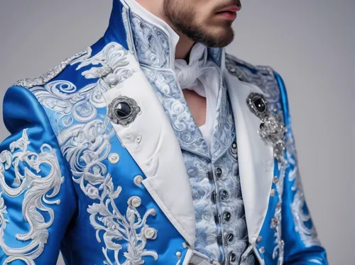 suit of the snow maiden,matador,imperial coat,wedding suit,suit of spades,royal blue,blue snowflake,folk costume,russian folk style,musketeer,royal lace,royal,motifs of blue stars,bolero jacket,costume design,blue white,monarchy,mazarine blue,blue and white,bullfighting,Conceptual Art,Sci-Fi,Sci-Fi 03