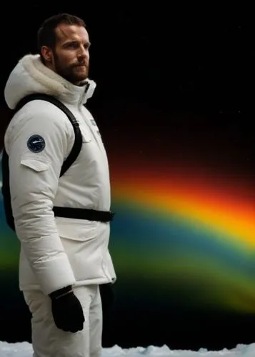 Explore the snow-covered backdrop of a white Antarctic glacier covered in rainbow aurora,baumgartner,hadfield,yuri gagarin,astronautical,rainbow background,buzz aldrin,astronautic,gagarin,urschel,astr