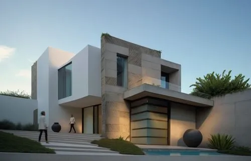 DISEÑO DE UNA CASA ESTILO MEXICANO MODERNO, CON FUSION DE LA ARQUITECTURA MINIMALISTA, VEGETACIÓN , PERSONAS, EXCELENTE REPRESENTACIÓN, PROPORCIÓN, USO DE LUZ NATURAL Y SOMBRAS SEGUN EL ASOLEAMIENTO, 