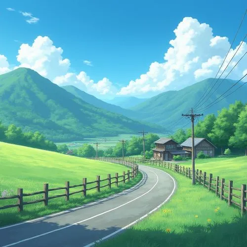 hosoda,landscape background,country road,mountain road,countryside,scenery