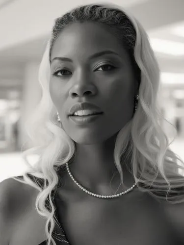 A wonderful portrait,an african american woman wearing necklace and pearls,cassie,rasheeda,amerie,candace,supercedes,beyonc,Photography,Black and white photography,Black and White Photography 05