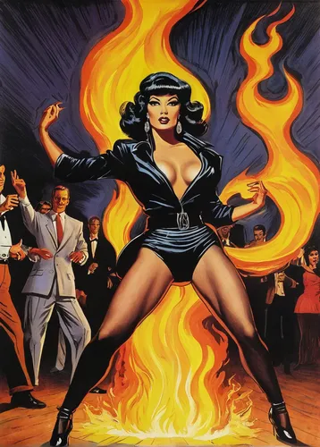 femme fatale,dancing flames,fire-eater,fire background,fire devil,fire eater,fire dance,dita,tura satana,black widow,fire screen,go-go dancing,flame of fire,inflammable,the conflagration,jane russell-female,fire angel,pin ups,power icon,fire artist,Illustration,Black and White,Black and White 17