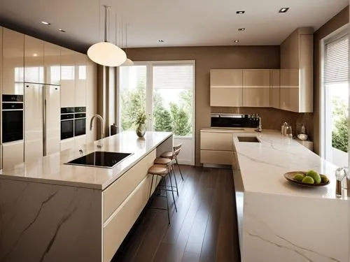 The kitchen fronts in the image have a glossy finish, likely coated with glass or lacquer, in a distinct champagne hue. This champagne color adds a touch of elegance and sophistication, enhancing the 