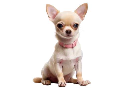 Fawn Chihuahua, small dog, young puppy, soft fur, floppy ears, big round eyes, pink nose, white paws, sitting pose, cute expression, realistic texture, warm lighting, shallow depth of field, 3/4 compo