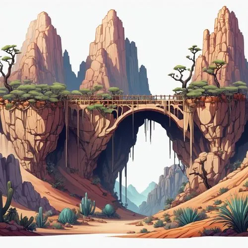 cartoon video game background,adventure bridge,dragon bridge,canyon,scenic bridge,hangman's bridge,Illustration,Abstract Fantasy,Abstract Fantasy 11