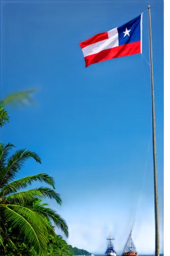 Panama canal, sunny day, clear blue sky, cargo ships, sailing boats, Panama flags, tropical palm trees, lush greenery, misty atmosphere, morning light, panoramic view, cinematic composition, vibrant c