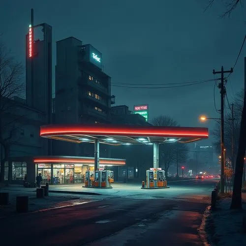 retro diner,crewdson,electric gas station,gas station,petrol pump,hurontario,e-gas station,forecourt,night scene,motel,sedensky,riverdale,nighthawks,polara,diner,parkade,night highway,eglinton,kitsilano,burrard,Photography,General,Realistic