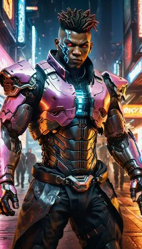 Cyberbane:
Visual: Cyberbane's appearance showcases his cyborg enhancements, including robotic limbs and advanced weaponry integrated into his body. His cold, mechanical eyes and precise movements emp