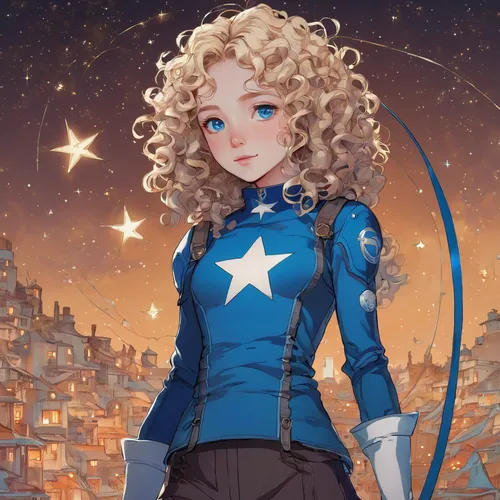 merida,blue star,violet evergarden,darjeeling,bonifacio,french digital background,avenger,balalaika,sapphire,star of the cape,meteora,winterblueher,star mother,nova,star illustration,star sky,starry,star,knight star,captain,Illustration,Realistic Fantasy,Realistic Fantasy 12