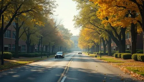 trees lining the street with yellow leaves in fall,tree-lined avenue,tree lined avenue,tree lined lane,maple road,vineyard road,autumn scenery,chestnut avenue,asphalt road,one autumn afternoon,old ave