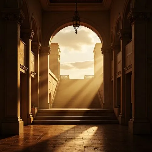 sapienza,theed,archways,passageway,hallway,doorways,sunburst background,corridors,passage,goldenlight,light and shadow,corridor,enfilade,archway,arcaded,cartoon video game background,passageways,golden light,shader,entranceways