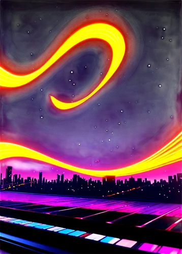 dusk background,night highway,nightscape,retro background,city lights,neon arrows,highway lights,nightshades,colorful city,neon sign,ultraviolet,vast,spaceland,skyline,night glow,starscape,art background,cityscape,night sky,city at night,Conceptual Art,Sci-Fi,Sci-Fi 13