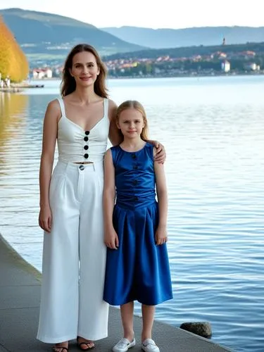 "Mom and me at Lake Constance the other day".,two women standing on the beach near the water,lipno,bosnias,mom and daughter,canim lake,kosovars,struga