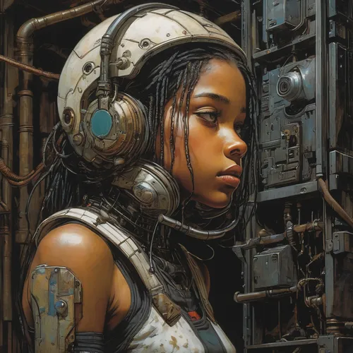 An AI girl trapped in a malfunctioning system struggles to break free,sci fiction illustration,cybernetics,sci fi,scifi,cyberpunk,science fiction,sci - fi,sci-fi,biomechanical,circuitry,steampunk,cybo