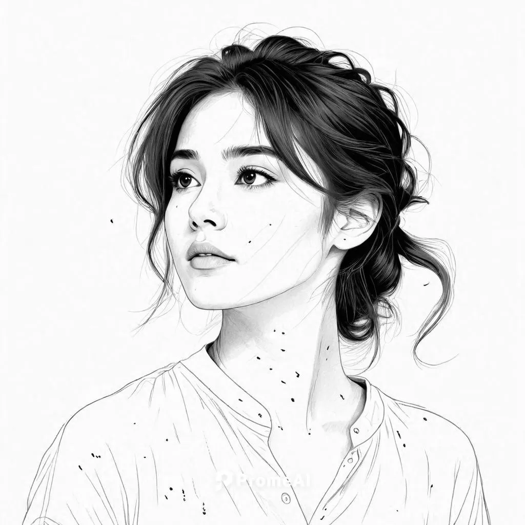 女生，衬衫，线稿，线条艺术，简洁的线条，简约主义,a drawing of a woman looking sad,girl portrait,kommuna,mizuhara,xiaofei,xuebing,clementine,Design Sketch,Design Sketch,Detailed Outline