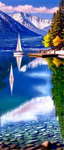 lake tahoe,tahoe,beautiful lake,landscape background,mountainlake,mountain lake,water reflection,boat landscape,reflection in water,reflections in water,alpine lake,beautiful landscape,mirror water,water mirror,lake baikal,high mountain lake,calm water,baikal lake,background view nature,reflection of the surface of the water,Illustration,Realistic Fantasy,Realistic Fantasy 21