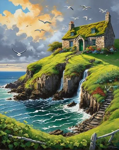 fisherman's house,home landscape,cottage,fisherman's hut,coastal landscape,lonely house,summer cottage,landscape background,dreamhouse,world digital painting,windows wallpaper,house of the sea,house by the water,house in mountains,cliffside,little house,ancient house,an island far away landscape,house with lake,fantasy picture,Conceptual Art,Graffiti Art,Graffiti Art 08