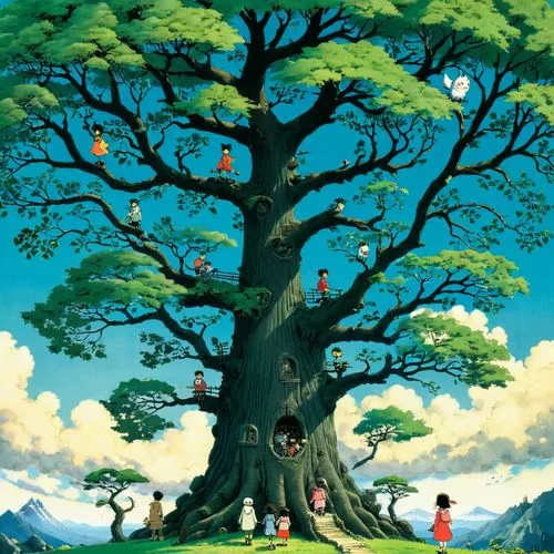 chipko,baobabs,ghibli,arrietty,tree of life,studio ghibli,the japanese tree,cartoon forest,baobab,family tree,mononoke,bodhi tree,oak tree,oaktree,hokka tree,treepeople,tree grove,jaggery tree,wondertree,goodtree,Illustration,Japanese style,Japanese Style 14