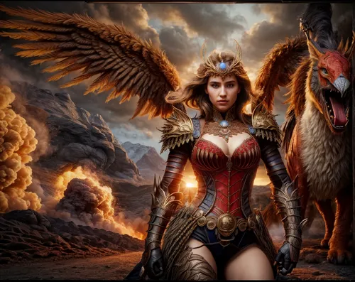 fantasy art,fantasy woman,heroic fantasy,athena,fantasy picture,warrior woman,the archangel,mythological,angels of the apocalypse,female warrior,sorceress,fire angel,archangel,dark angel,bird of prey,goddess of justice,firebird,breastplate,firebirds,angelology