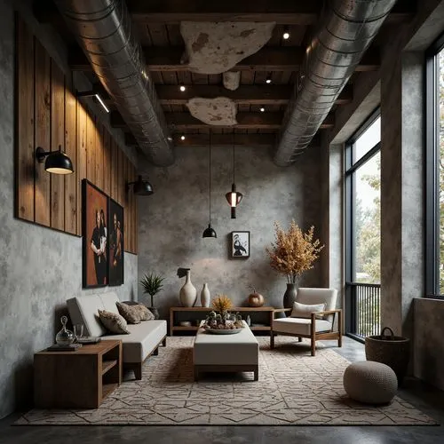 loft,interior design,interior modern design,living room,rustic,contemporary decor,luxury home interior,livingroom,rustic aesthetic,modern decor,sitting room,great room,scandinavian style,interior decoration,interiors,concrete ceiling,wooden beams,minotti,stucco wall,fireplace