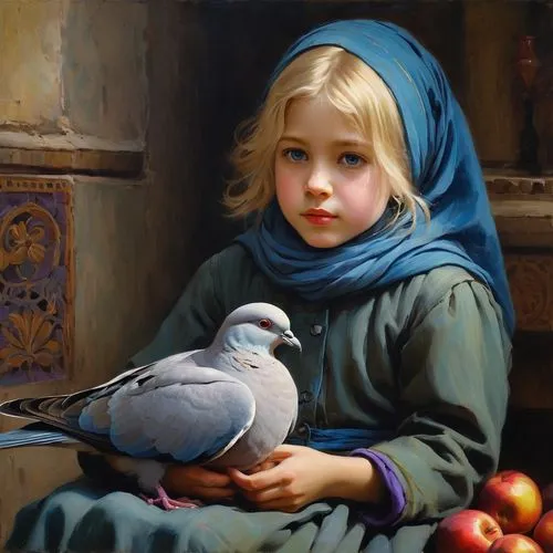 heatherley,hildebrandt,dmitriev,girl with cloth,nestruev,girl with bread-and-butter,dove of peace,guccione,chudinov,emile vernon,dossi,young girl,gekas,blue bird,doves and pigeons,champney,mignot,pieters,doves of peace,oil painting,Art,Classical Oil Painting,Classical Oil Painting 18