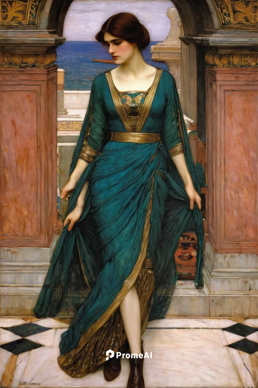 John William Waterhouse - I favoriti dell'Imperatore Onorio (1883),accolade,cleopatra,soprano,lacerta,cepora judith,vittoriano,la violetta,art nouveau,woman playing,girl in a long dress,pilate,the mag