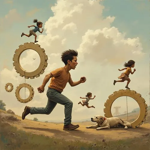 footrace,free running,hamster wheel,game illustration,outpaces,to run