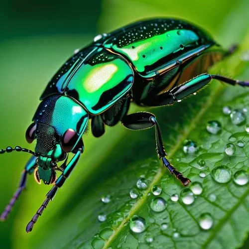 (Glimmering Insect, Macro photography by Robert Götzfried, by Nick Brandt, by Thomas Ruff, by Andreas Gursky :1.3), (a majestic, emerald-green beetle with iridescent wings and delicate legs perches on