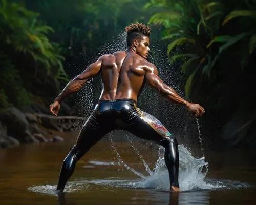 a man in wet suit standing in the water with  on,buakaw,kalaripayattu,photoshoot with water,njokuani,atharva,sundarrajan