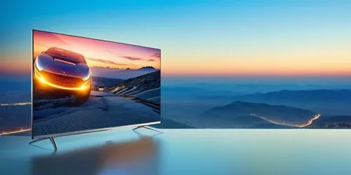 a philips TV under the glass. more building background with city light effect,an image of a tv with the image of a car on it,plasma tv,smart tv,hdtv,hdtvs,televisions,television,Photography,General,Re