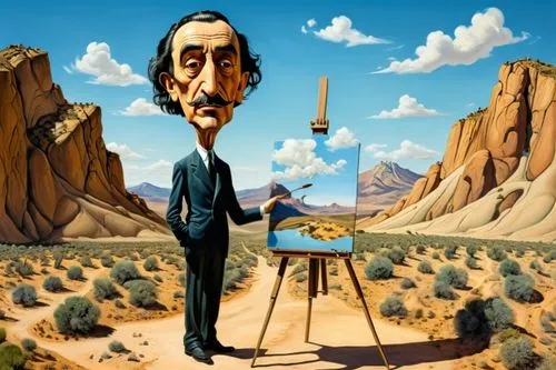 une plus jolie main avec 5 doigts,el salvador dali,dali,don quixote,hans christian andersen,surrealism,caricaturist,sculptor ed elliott,conductor,standing man,deadwood,man with a computer,arid land,ca