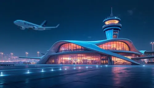 spaceport,jetsons,aeroport,shanghai disney,spaceports,nightflight,cityhopper,harbin,eurocontrol,the airport terminal,incheon,yvr,flydubai,pudong,terminals,astana,blue hour,helipad,metrojet,air transportation,Photography,General,Realistic