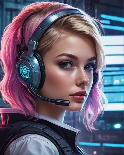 headset profile,headset,operator,wireless headset,telephone operator,cg artwork,cyberpunk,nora,girl at the computer,portrait background,custom portrait,headphone,echo,symetra,pink vector,twitch icon,headsets,music background,cyber,dj,Illustration,American Style,American Style 12