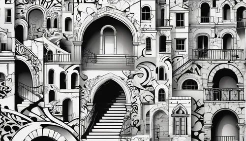 piranesi,crypts,castle of the corvin,inkscape,labyrinthine,ghost castle,ossuaries,karchner,xxxholic,dungeon,ruin,background design,archigram,escher,undercity,backgrounds,neogothic,labyrinths,bellairs,stairwells,Conceptual Art,Graffiti Art,Graffiti Art 09