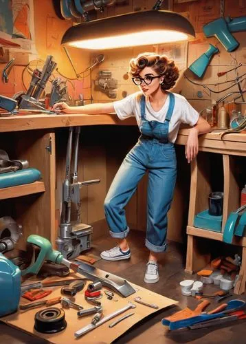 craftsman,repairman,mechanic,woodworker,tradesman,a carpenter,handyman,building sets,carpenter,tinkering,cutting tools,bandsaws,woodworking,blue-collar worker,rivet gun,circular saw,gunsmith,car mechanic,painting technique,toolbox,Illustration,Retro,Retro 12