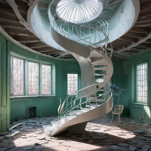 spiral staircase,abandoned room,winding staircase,spiral stairs,circular staircase,abandoned place,abandoned places,staircase,abandoned,stairwell,spiral,spiralling,time spiral,abandoned house,winding steps,empty interior,dandelion hall,outside staircase,luxury decay,lost place,Conceptual Art,Sci-Fi,Sci-Fi 24