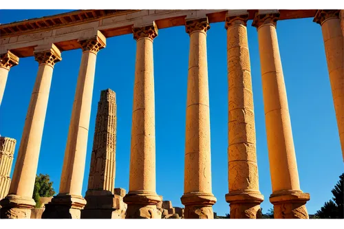 doric columns,peristyle,columns,colonnades,baalbek,roman columns,agrigento,greek temple,colonnade,zappeion,three pillars,columned,baalbeck,panathenaic,doric,pillars,athens,colonnaded,jerash,columnas,Art,Artistic Painting,Artistic Painting 40