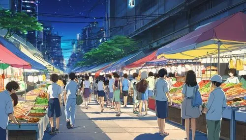 shopping street,market,the market,large market,street fair,fruit market,farmer's market,anime japanese clothing,farmers market,shopping bags,street cafe,parasols,shopping bag,shinjuku,food court,japanese umbrellas,principal market,grocery,fruit stands,yatai,Illustration,Japanese style,Japanese Style 04