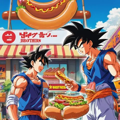 fastfood,son goku,boiga,burguer,big hamburger,goku,Illustration,Japanese style,Japanese Style 03