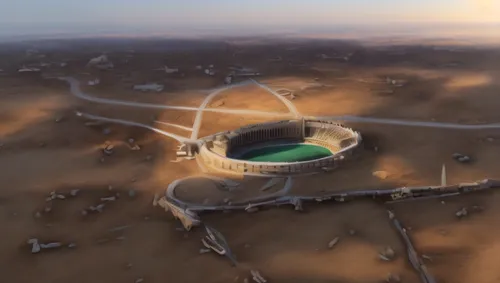 soccer-specific stadium,stadium falcon,solar cell base,mongolia mnt,football stadium,cosmos field,baseball stadium,radio telescope,dubai desert,olympic stadium,futuristic landscape,soccer field,stadiu