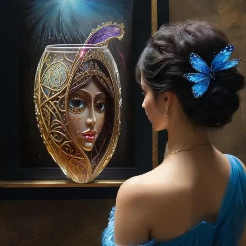 magic mirror,mystical portrait of a girl,makeup mirror,doll looking in mirror,the mirror,art painting,glass painting,boho art,oil painting on canvas,henna frame,indian art,fantasy portrait,fantasy art