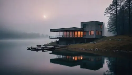 house with lake,house by the water,foggy landscape,boathouse,the cabin in the mountains,boat house,house in mountains,lonely house,lago grey,morning mist,house in the forest,foggy day,dreamhouse,snohetta,house in the mountains,houseboat,forest house,evening lake,winter house,morning fog