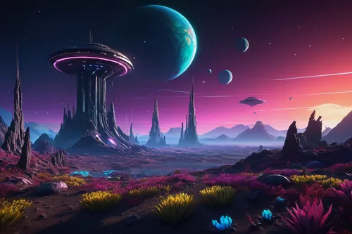 futuristic landscape,alien planet,alien world,fantasy landscape,mushroom landscape,planet alien sky,cosmos field,desert planet,planet eart,lunar landscape,terraforming,gas planet,virtual landscape,planets,exoplanet,planet,purple landscape,mushroom island,space art,fantasy picture,Illustration,Realistic Fantasy,Realistic Fantasy 45